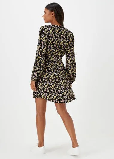 JDY Multicoloured Floral Print Long Sleeve Dress - Size 8
