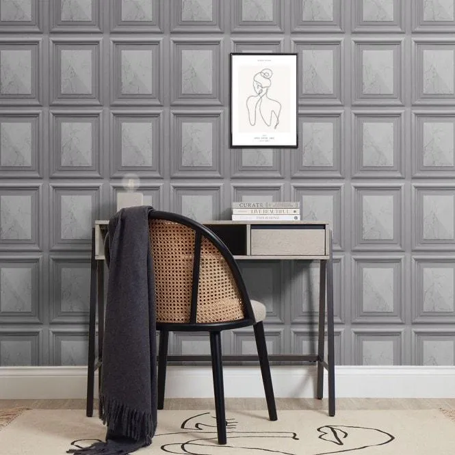 Marble Wood Panel Wallpaper in Soft Grey