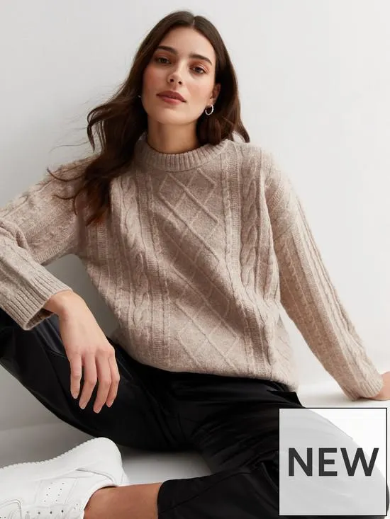 Cable Knit Longline Jumper - Light Brown