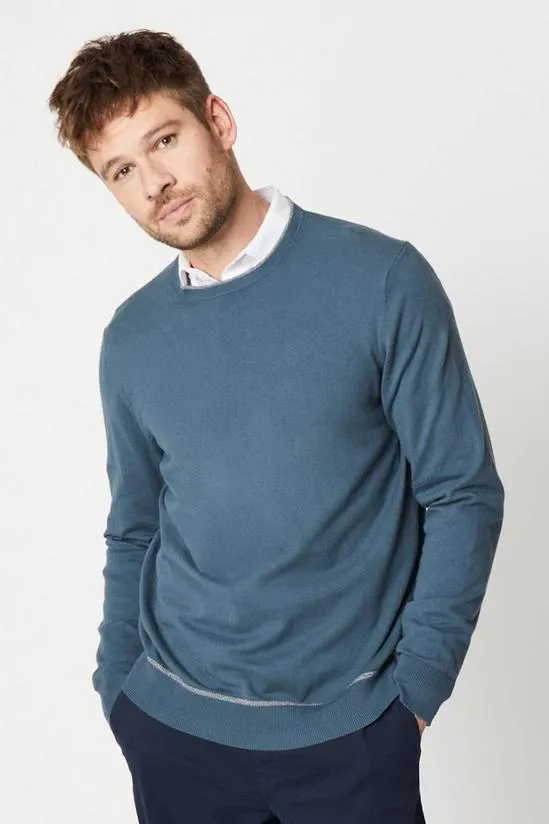 Cotton Rich Long Sleeve Tipped Crew Neck