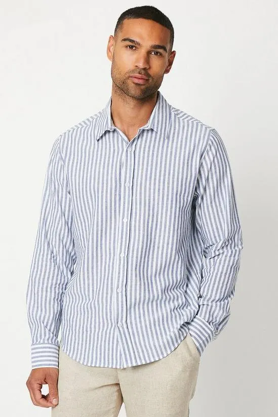 Cotton Linen Stripe Long Sleeve Shirt