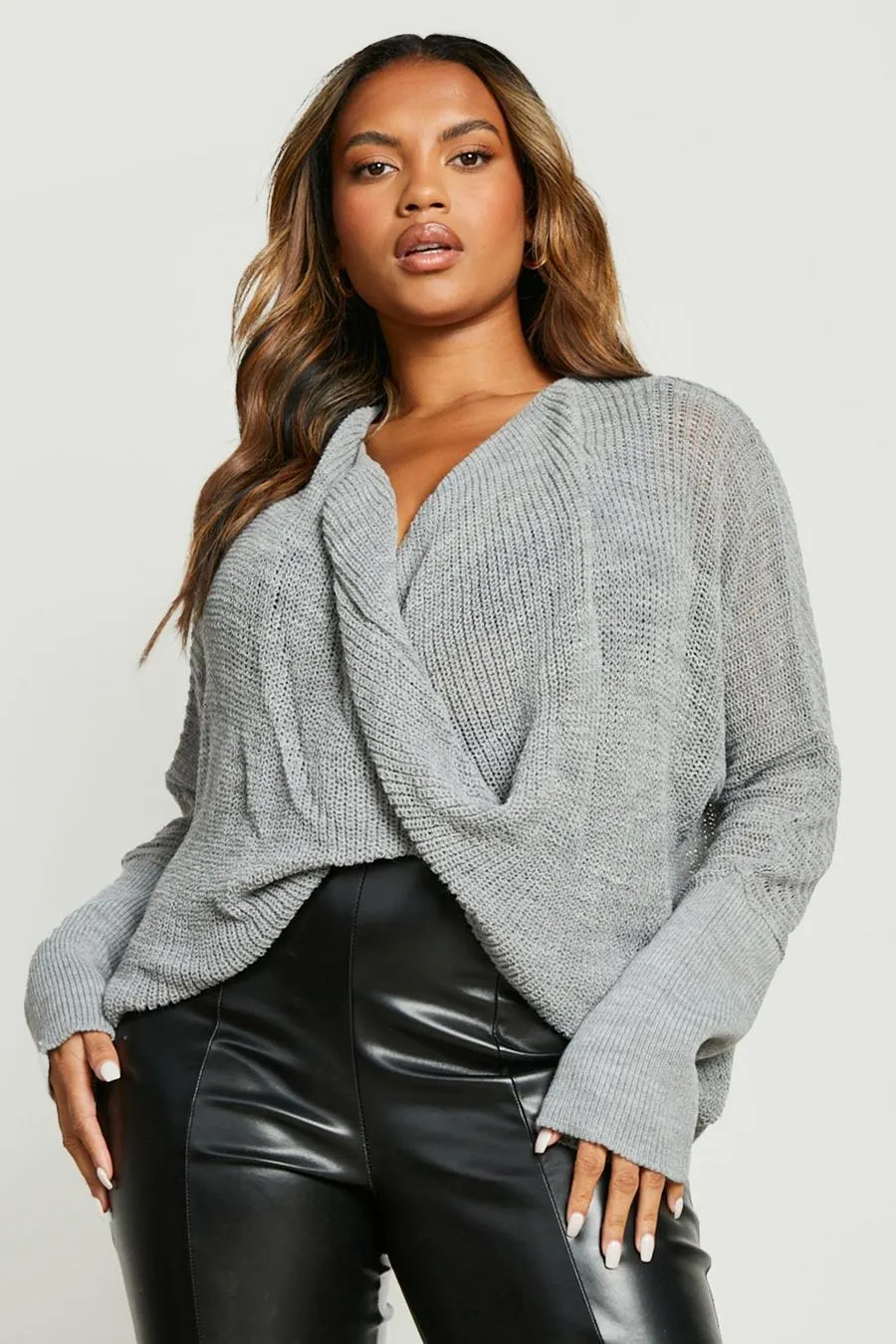 Plus Wrap Front Knitted Jumper