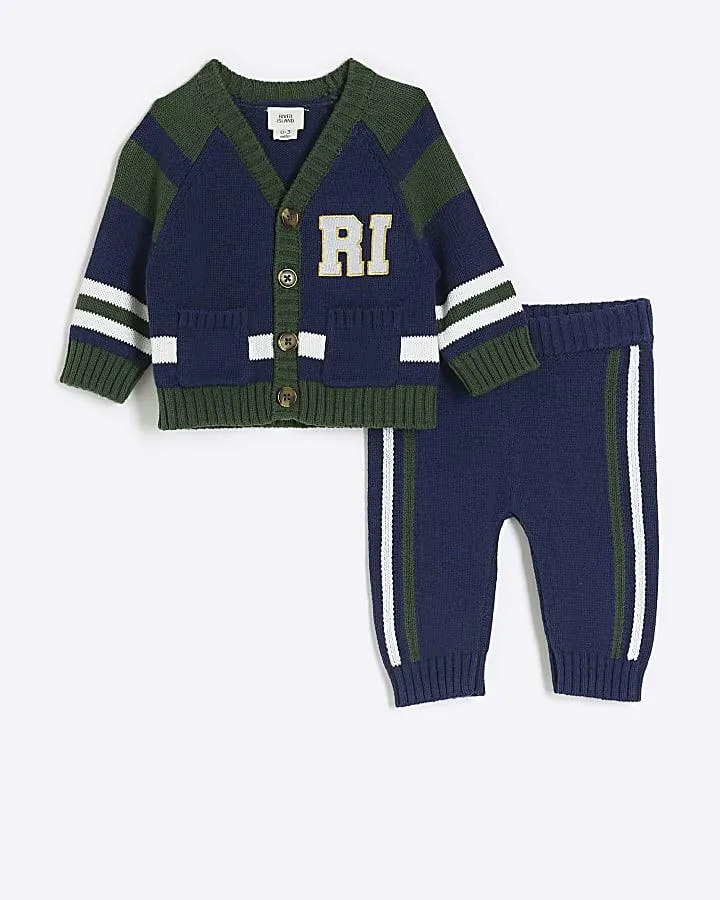 Baby Boys Navy Varsity Knitted Cardi Set