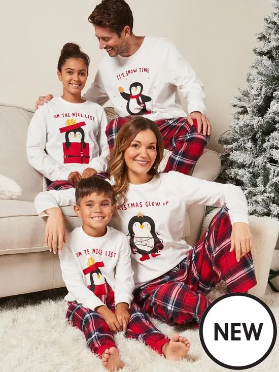 Kids Family Penguin Mini Me Christmas Pyjamas - Red