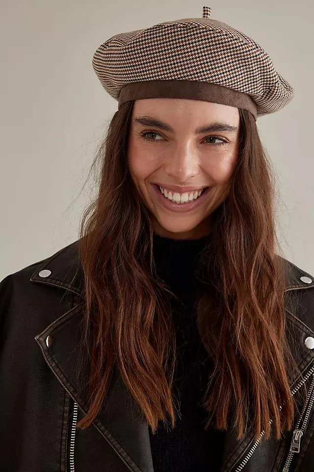 Houndstooth Check Beret