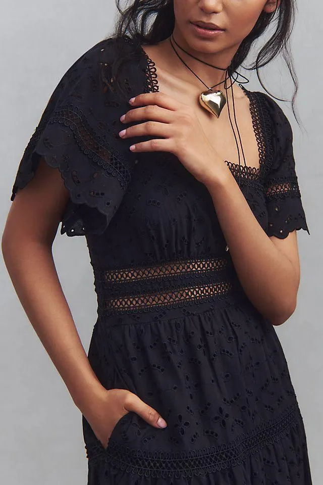 Maeve Short-Sleeve Eyelet Babydoll Midi Dress