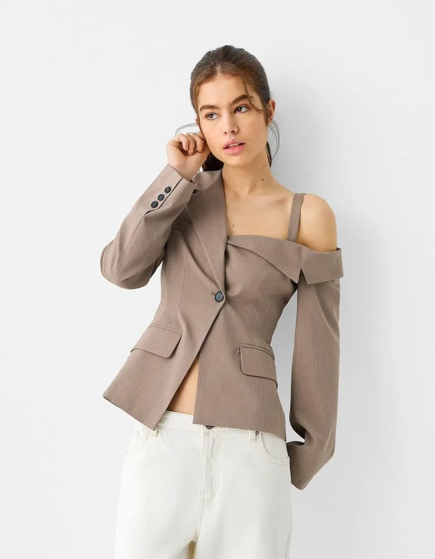 Asymmetric blazer with strap