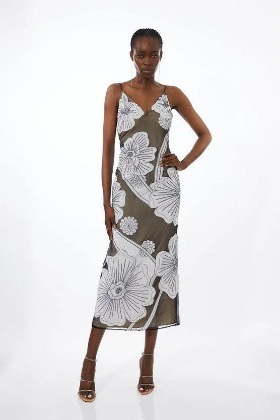 Applique Organdie Woven Midi Dress