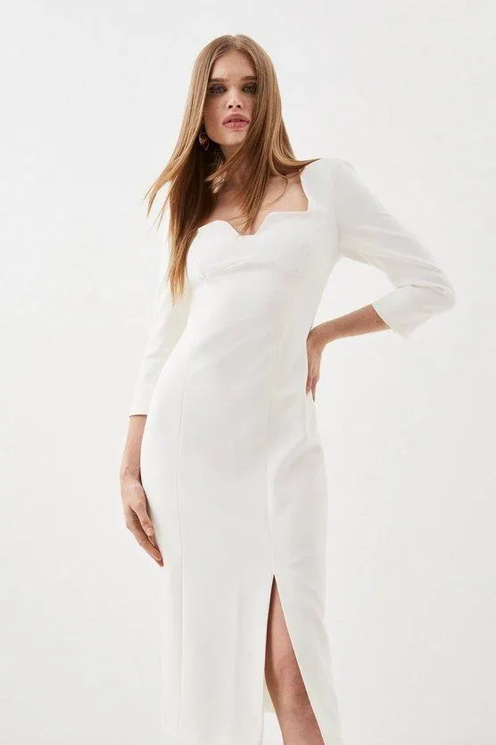 Structured Crepe Sweetheart Neck Split Front Midaxi Dress