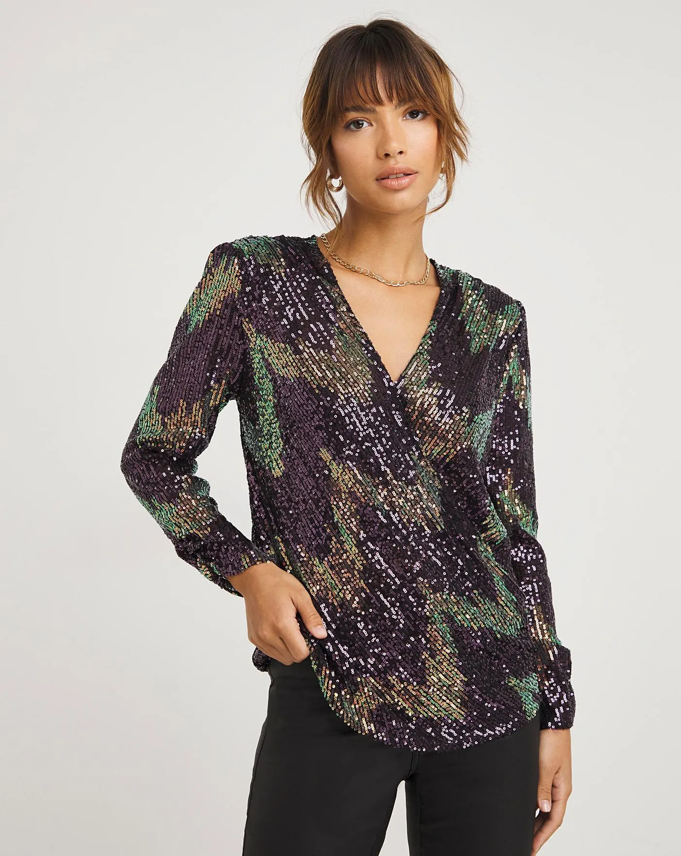Joanna Hope Chevron Sequin Wrap Top