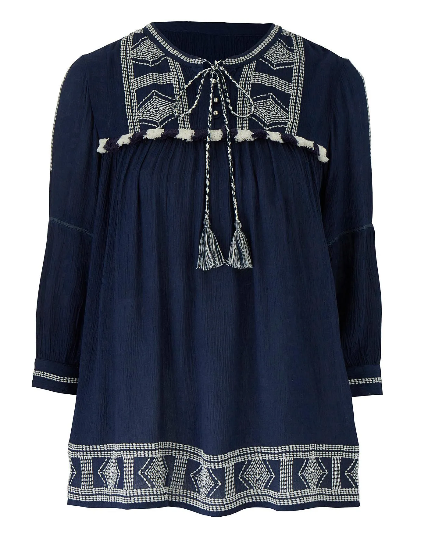 Navy/White Crinkle Bib Detail Top