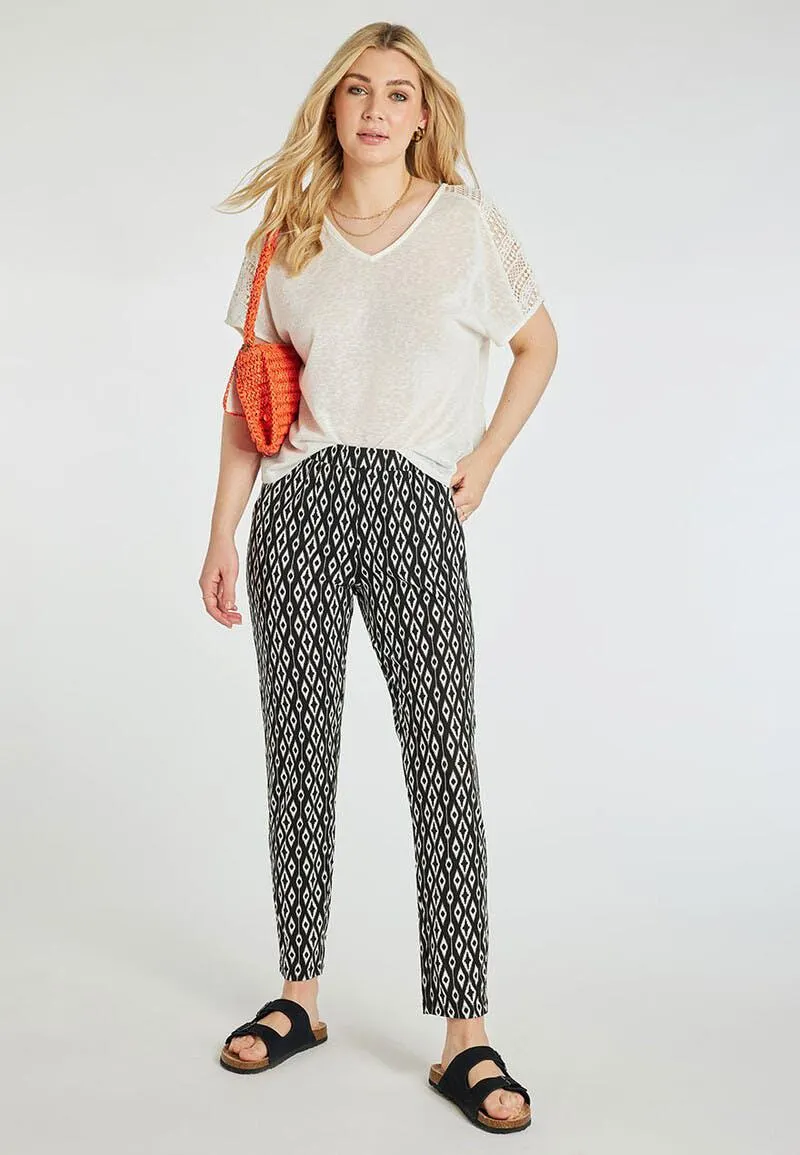 Womens Black and White Diamond Casual Trouser