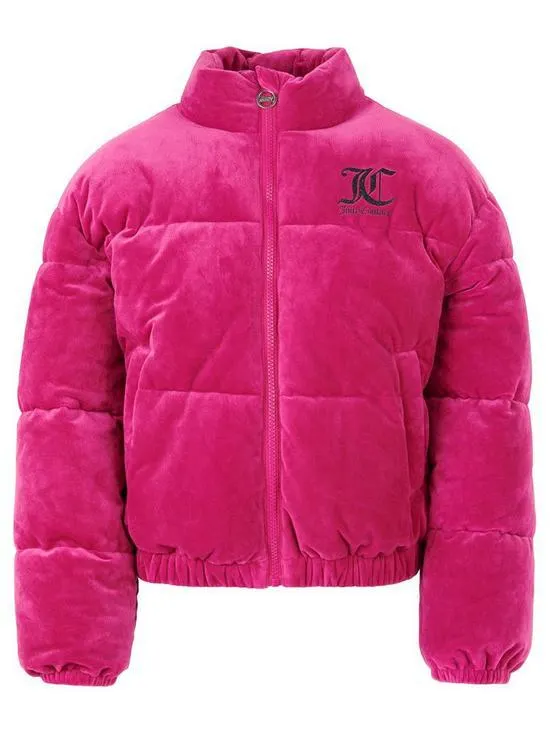Girls Velour Padded Jacket - Pink