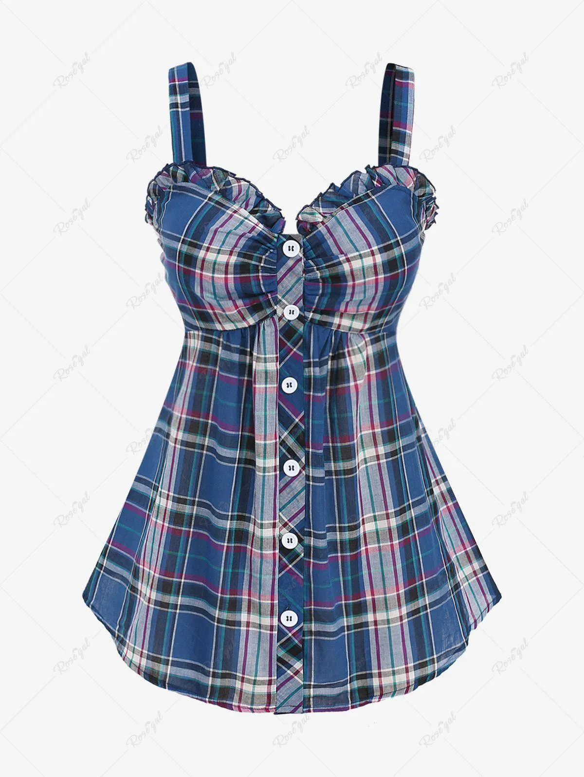 Plus Size Plaid Ruched Buttons Tank Top - L | Us 12