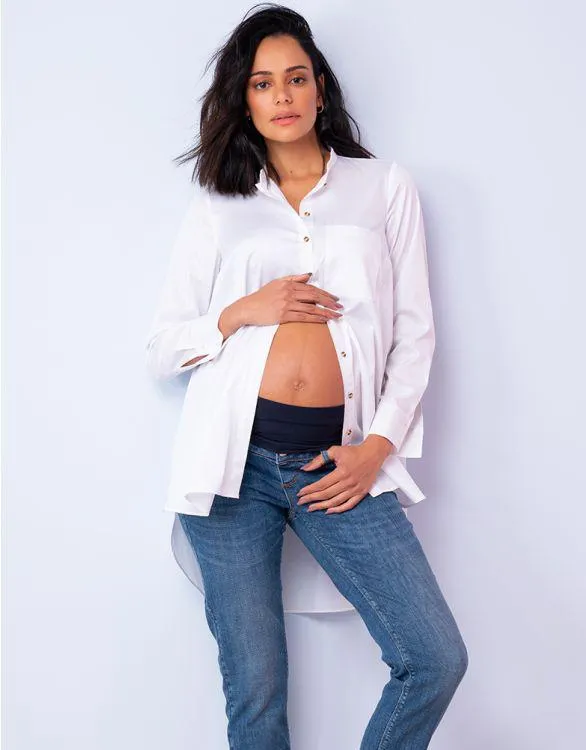High-Low Hem White Cotton Maternity Shirt