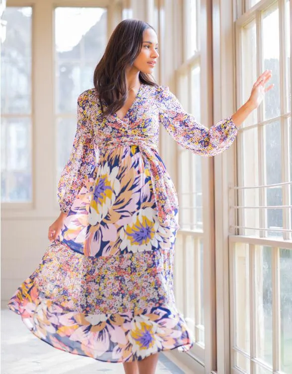 Boho Floral Maternity & Nursing Midi Dress