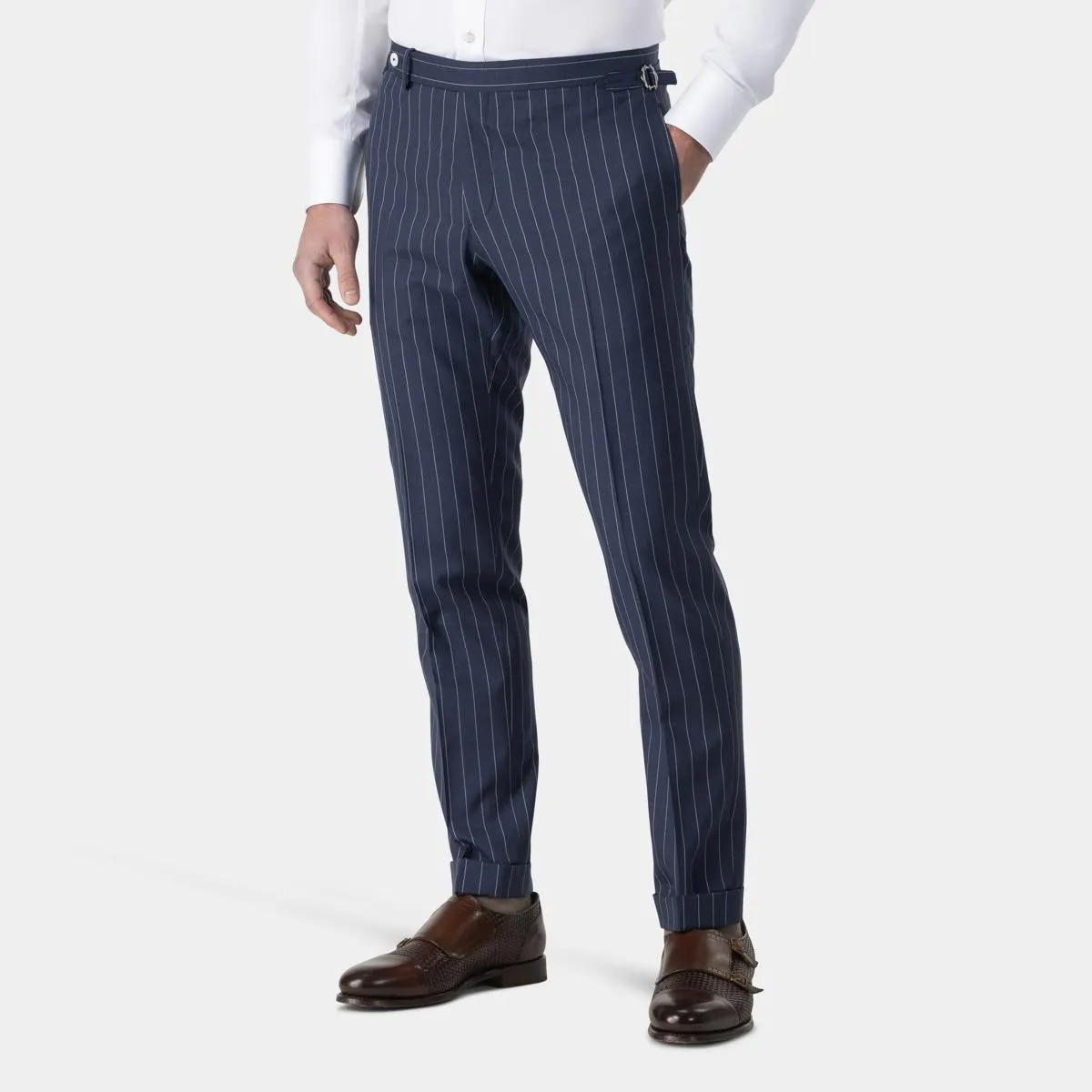 Navy striped suit pants