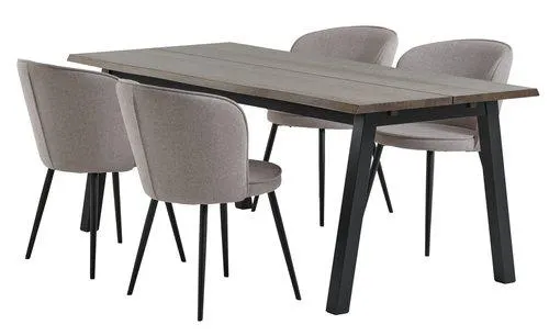 SKOVLUNDE L200 table dark oak + 4 RISSKOV light grey