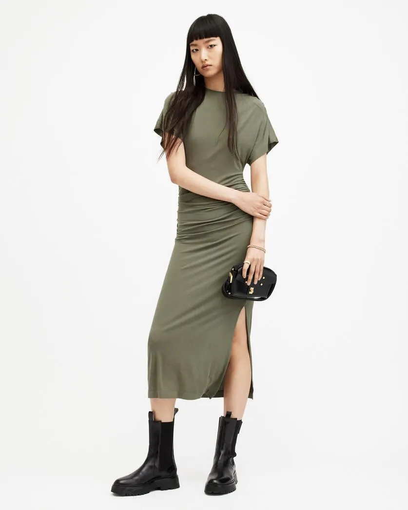 Natalie Slim Fit Gathered Midi Dress