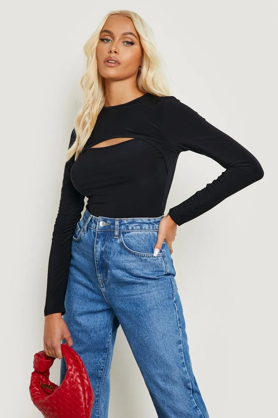 Black Racer Neck Keyhole Long Sleeve Bodysuit