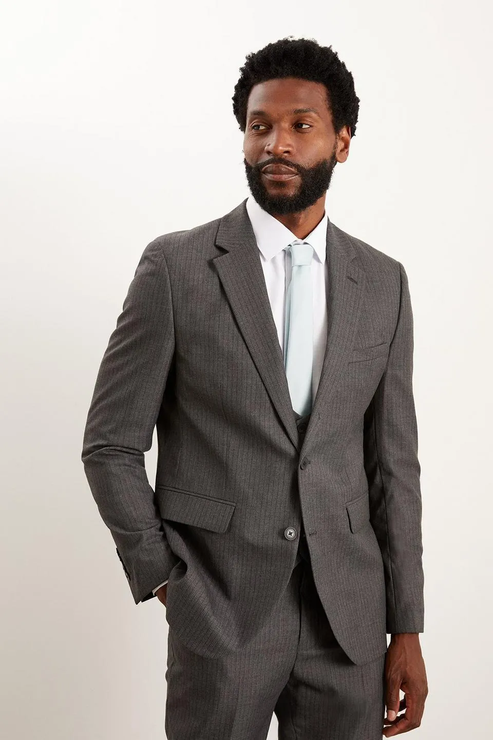 Slim Fit Charcoal Herringbone Suit Jacket