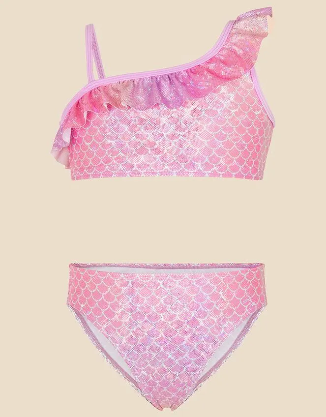 Asymmetric Mermaid Bikini Set Pink