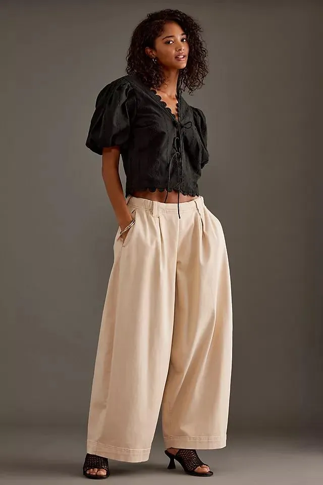 Puff-Sleeve Tie-Front Blouse