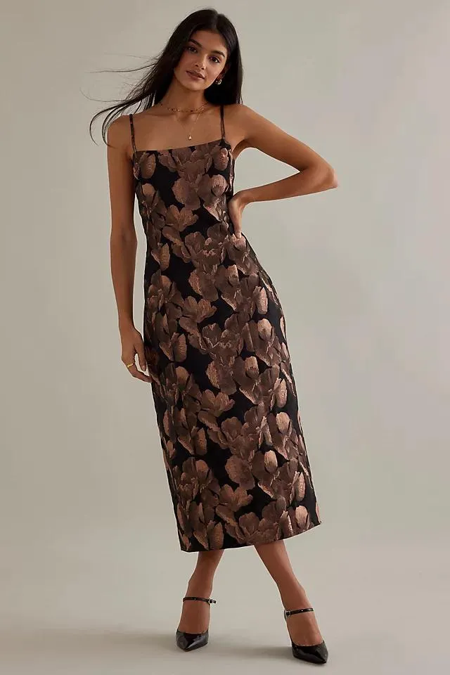 Selected Femme Triana Floral Jacquard Strappy Midi Dress