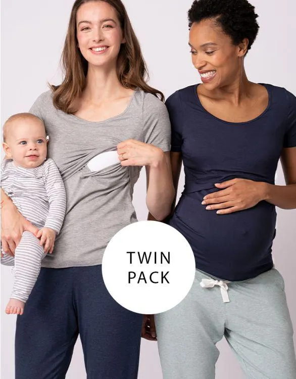 Maternity & Nursing T-shirts – Navy & Grey Twin Pack