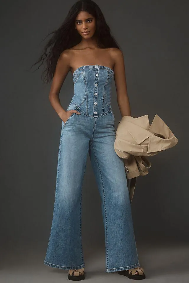 Pilcro Bandeau Denim Corset Jumpsuit
