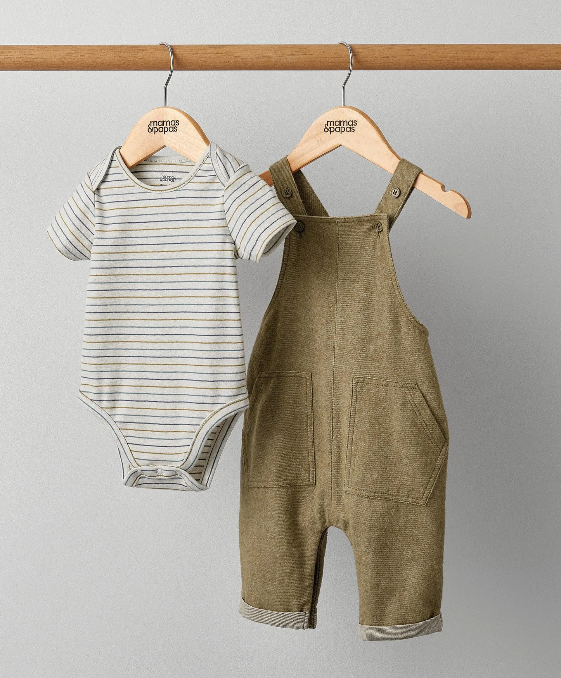 Twill Dungarees and Striped Bodysuit - 2 Piece Set