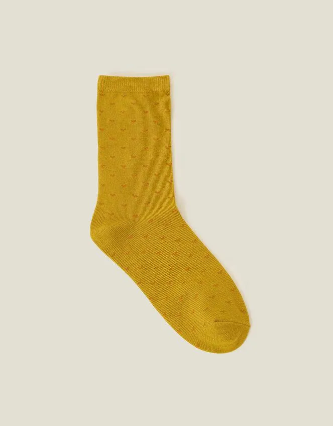 Ditsy Heart Print Socks Yellow