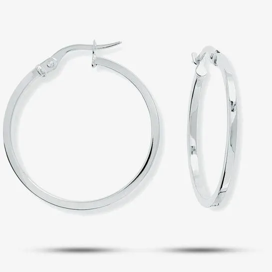 9ct White Gold 24mm Square Tube Hoop Earrings ER670