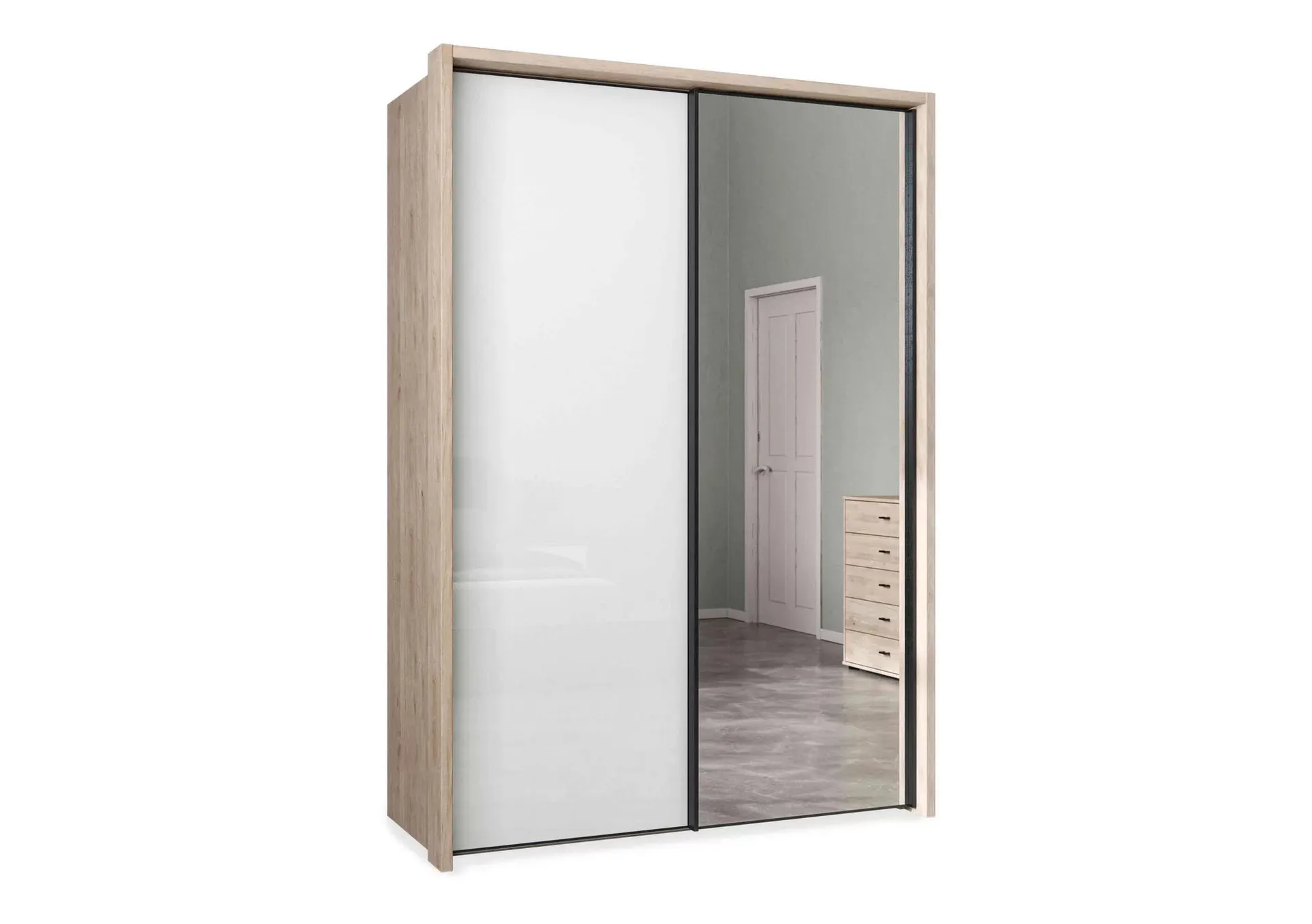 Dallas 160cm 2 Door Sliding Glass Wardrobe with Mirror Door