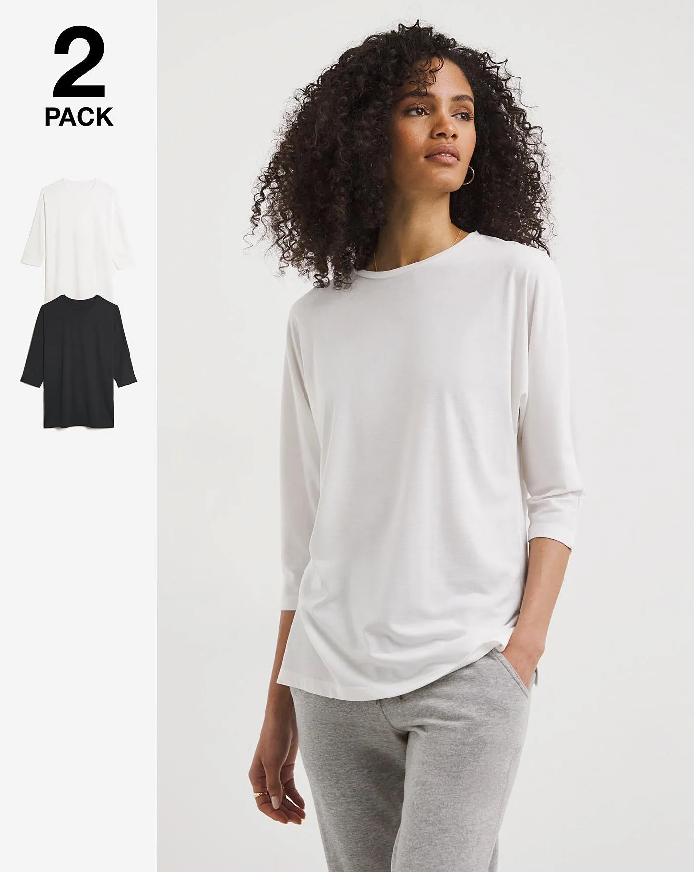 White/Black 2 Pack 3/4 Dolman Sleeve Tops