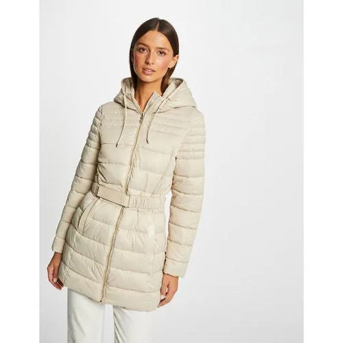 Fitted Belted Padded Jacket with Hood
