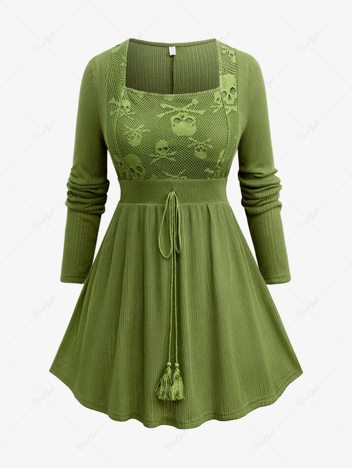 Plus Size Halloween Skull Tied Tassel Textured T-shirt - 2x | Us 18-20