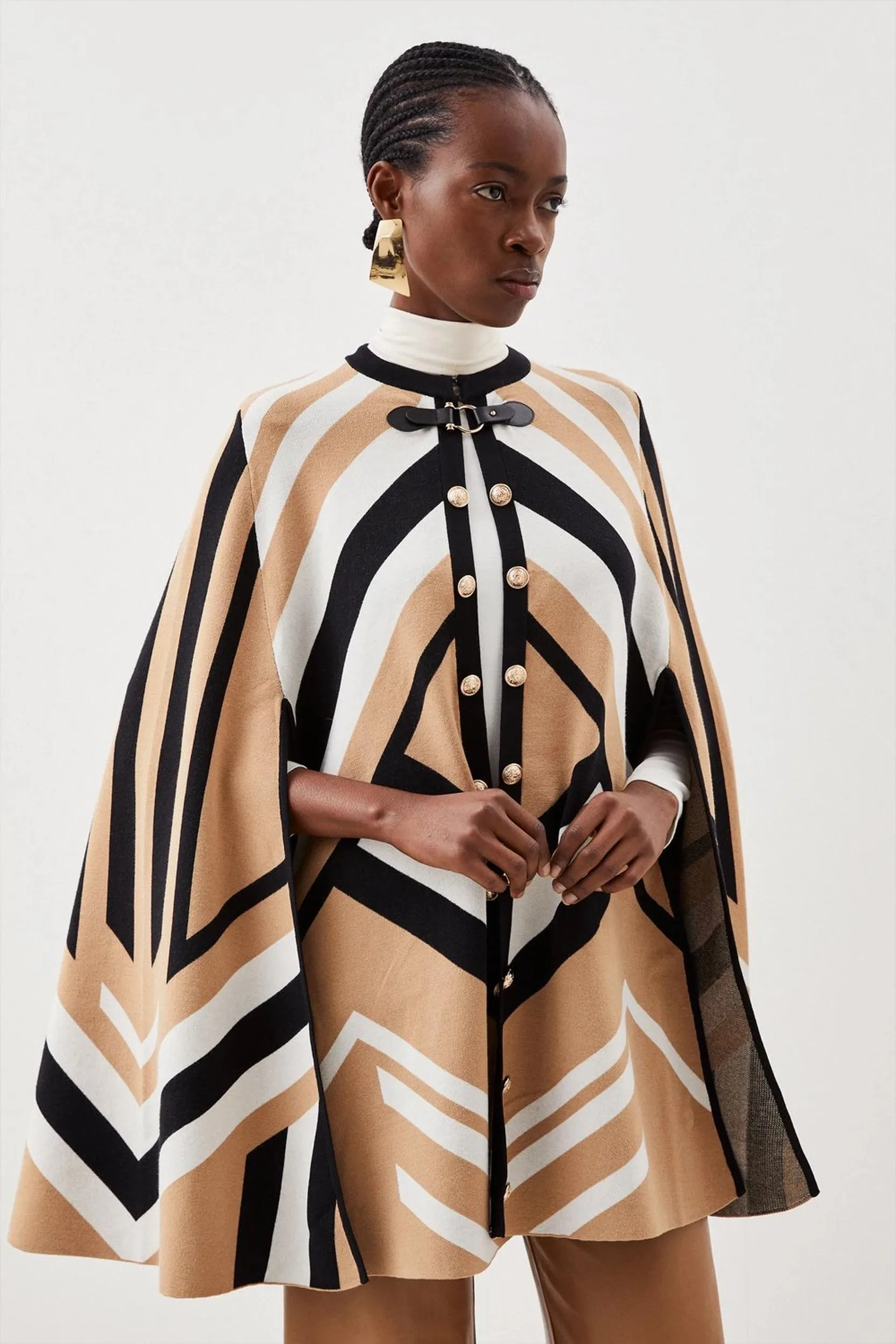 Viscose Blend Military Trim Knitted Cape