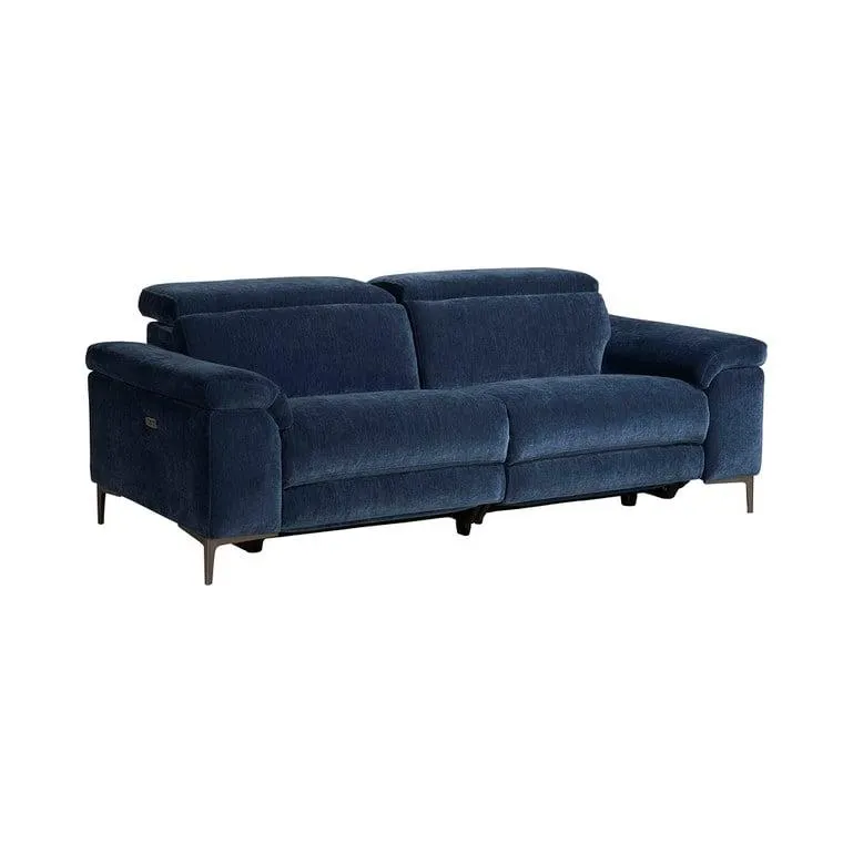Blue Fabric 3 Seater Electric Recliner Sofa