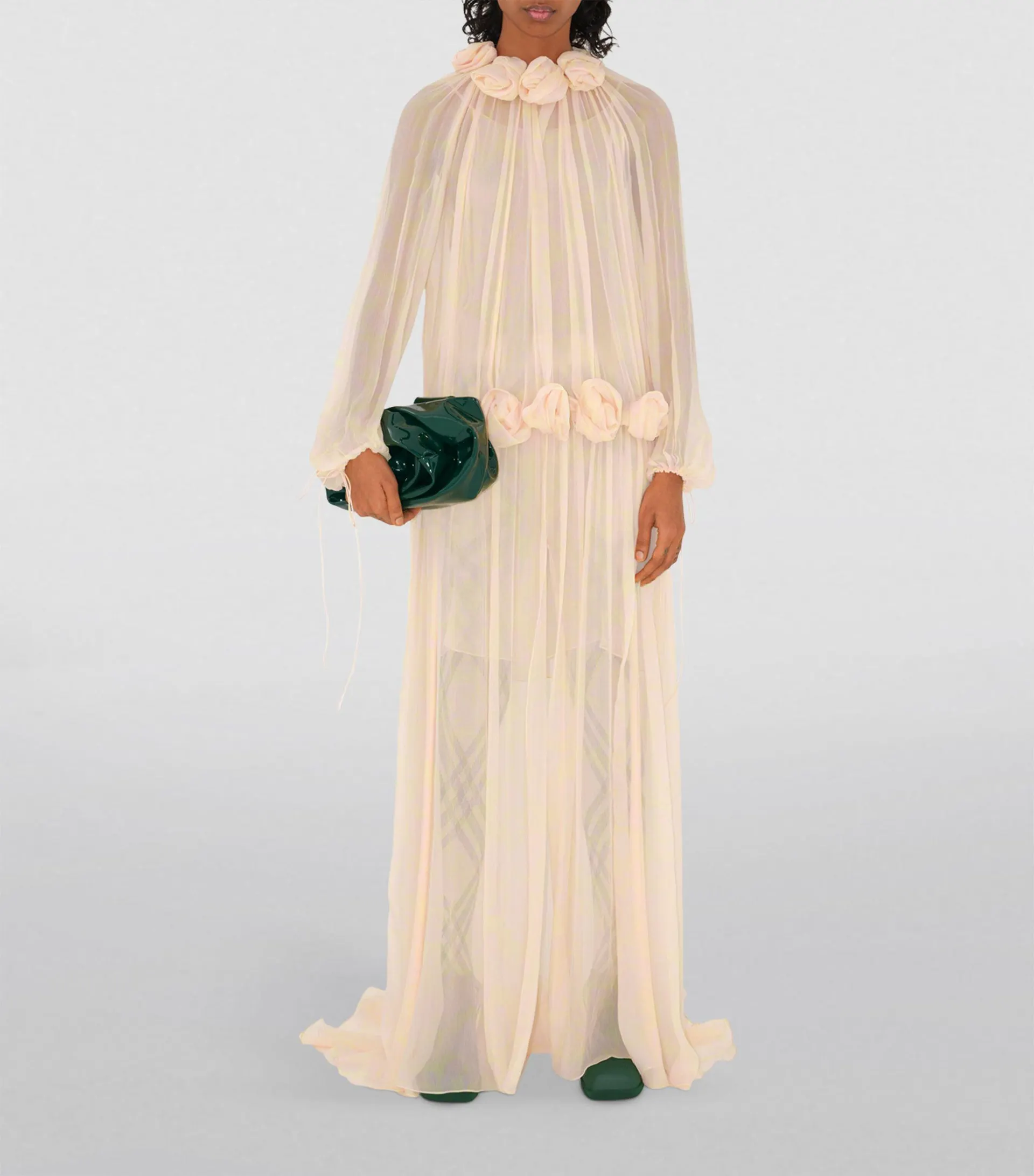 EXCLUSIVE Silk Rose Appliqué Gown