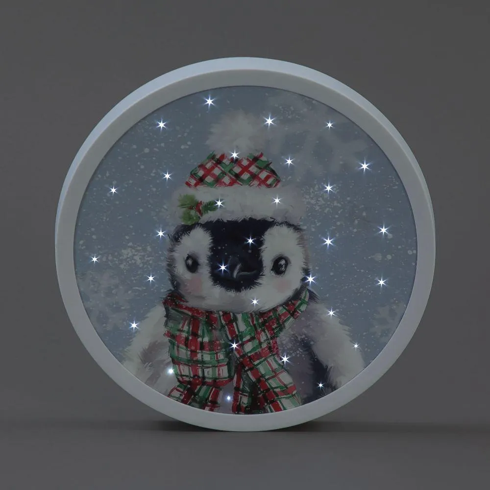 Battery Operated Fibre Optic Penguin Round Canvas