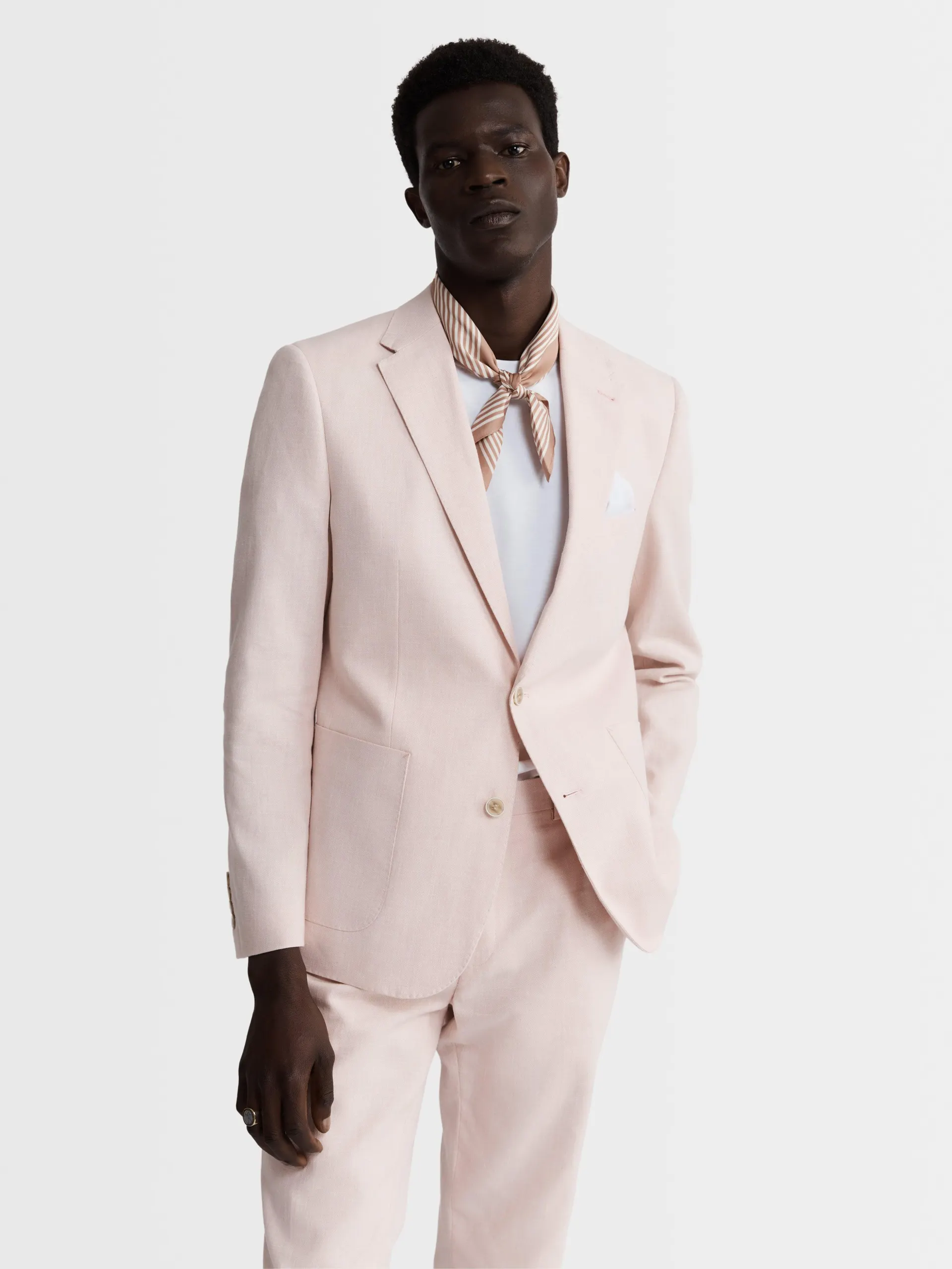 Slim Fit Single Breasted Linen Suit Jacket in Light Pink