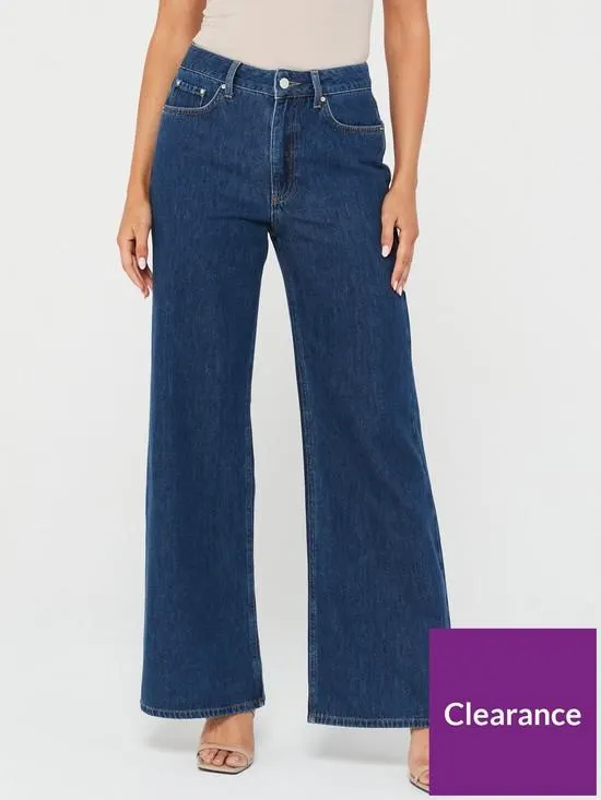 Relaxed Wide Leg Jeans - Dark Wash
