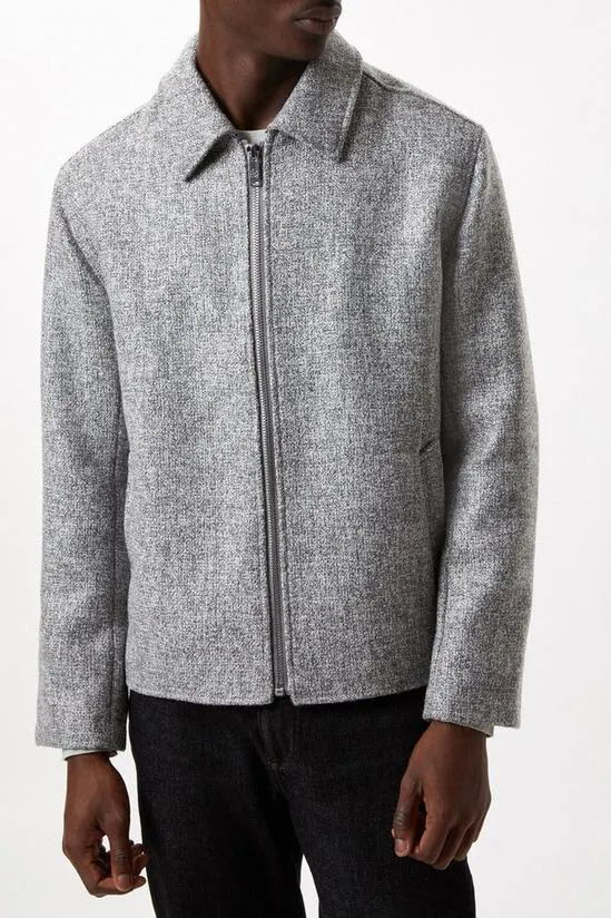 Textured Fall Collar Harrington Jacket