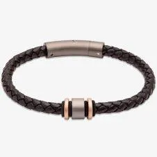 Black Braided Leather & Gunmetal Steel Clasp 21cm Bracelet B457BL/21CM