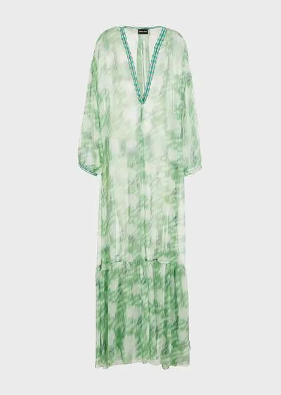 Animal-print silk-crépon long dress