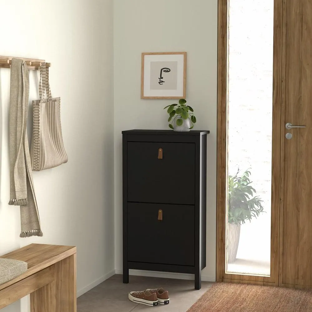 Florence Barcelona 2 Flip Down Doors Matt Black Shoe Cabinet