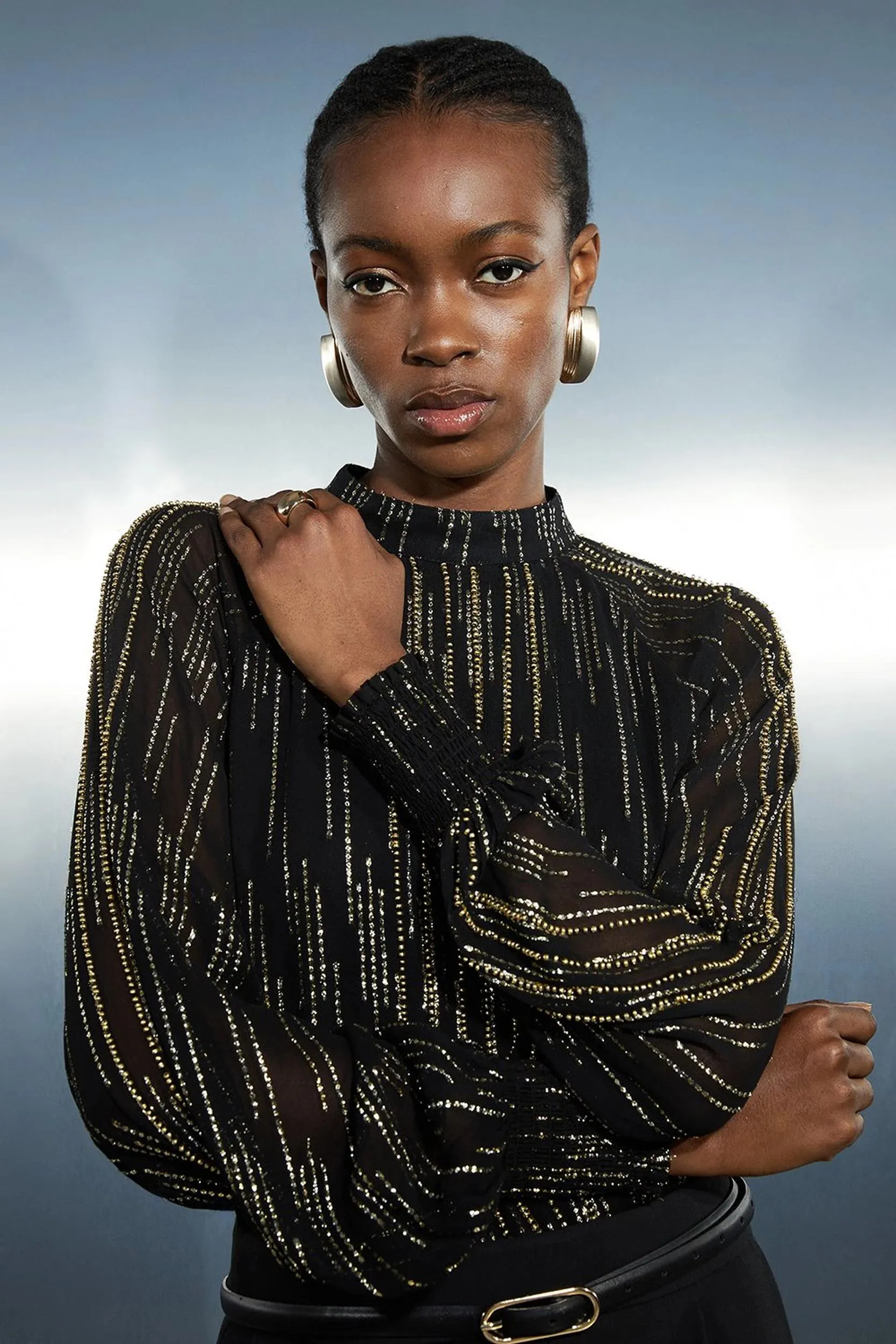 Metallic Embellished Beaded Woven Top