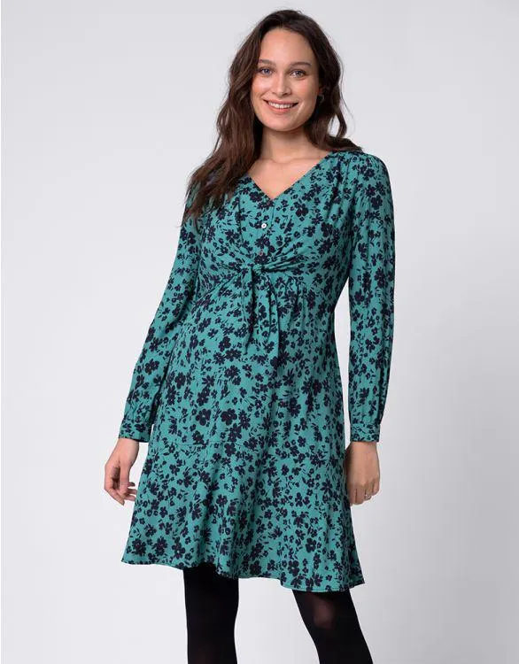 Turquoise Front Tie Maternity Dress