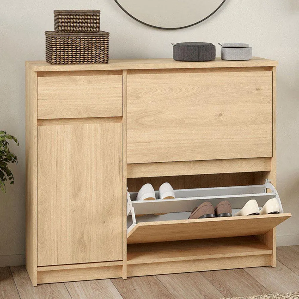 Florence Single Door 3 Drawer Jackson Hickory Oak Shoe Cabinet
